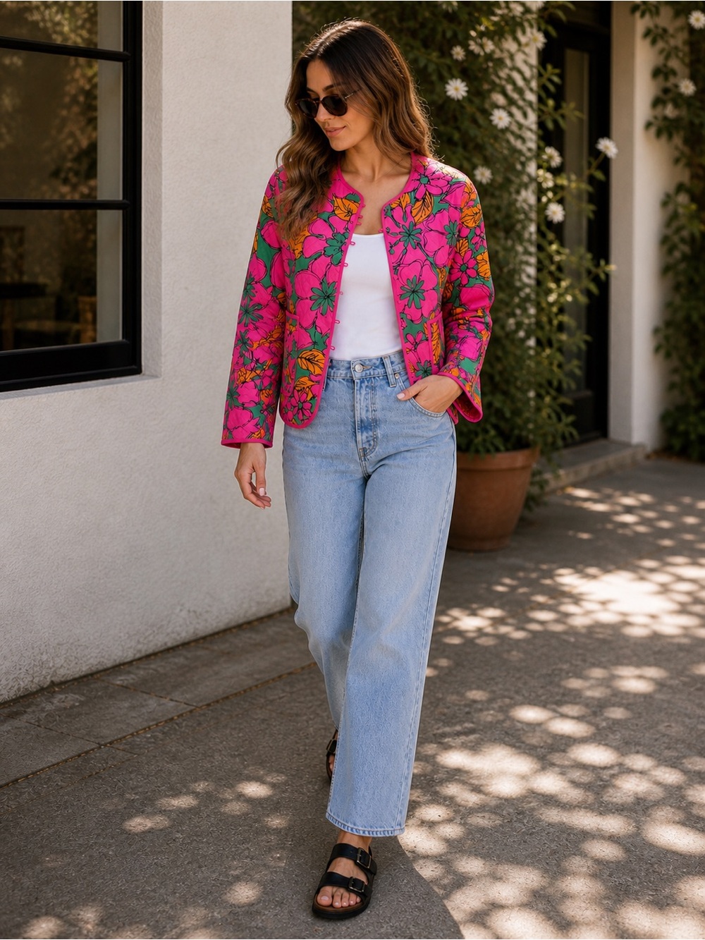 FLORA BEA NYC Terra Quilted Coat Jacket Medium NWT Vibrant Floral Print